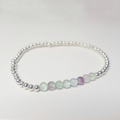 Rainbow Fluorite Dainty Band Bracelet - Silver Plated