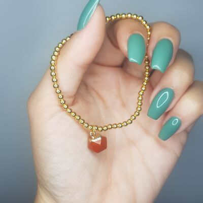 Bracelet Charm Jaspe Rouge - Plaqué Or