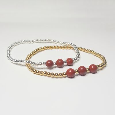 Bracciale di diaspro rosso triplo cristallo - argento sterling