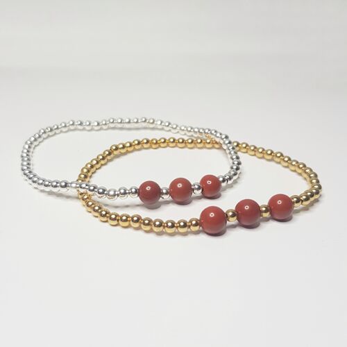 Red Jasper Triple Crystal Bracelet - Silver Plated