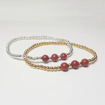 Bracelet Triple Cristal Jaspe Rouge - Plaqué Argent 1