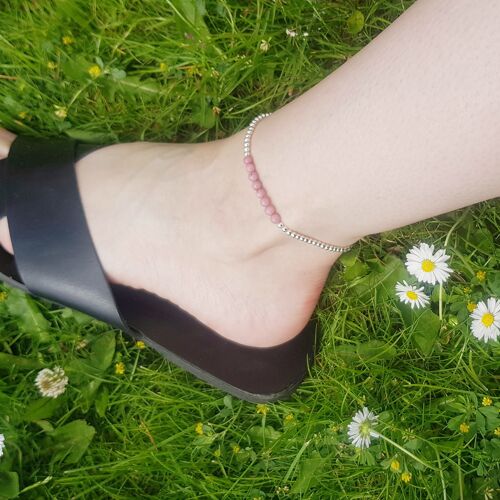 Rhodonite Dainty Band Anklet - Silver Plated