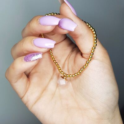 Bracelet à breloques en quartz rose - Plaqué or