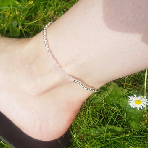 Rose Quartz Dainty Band Anklet - Silver Plated