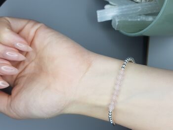 Bracelet délicat en quartz rose - Argent sterling 3