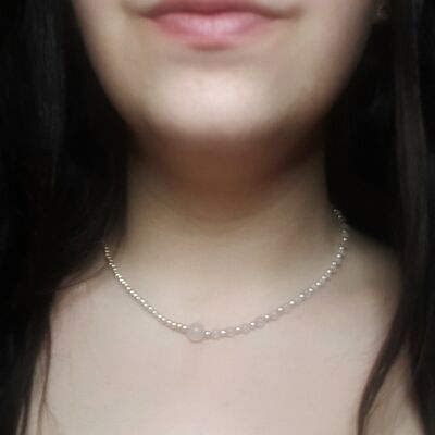 Rosenquarz zierliche Halskette - Sterling Silber