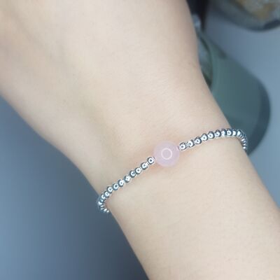 Bracciale singolo delicato al quarzo rosa - placcato argento