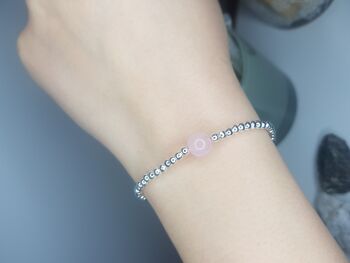 Bracelet Délicat Unique en Quartz Rose - Plaqué Argent