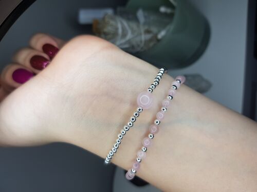 Rose Quartz Stacker Bracelet Set - Silver Plated