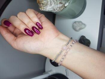 Ensemble de bracelets empilables en quartz rose - Plaqué argent 2