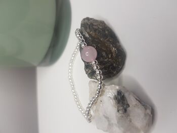 Ensemble de bracelets empilables en quartz rose - Plaqué argent 3