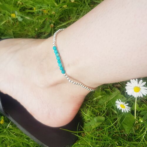 Turquoise Dainty Band Anklet - Silver Plated
