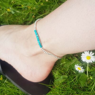 Bracelet de Cheville Turquoise Dainty - Plaqué Argent