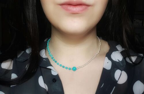 Turquoise Dainty Necklace - Silver Plated
