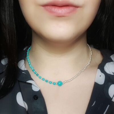 Turquoise Dainty Necklace - Silver Plated