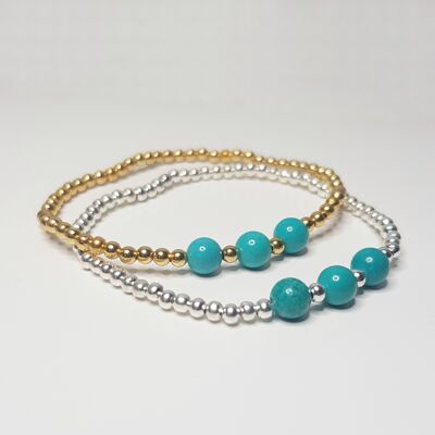 Bracelet Triple Cristal Turquoise - Plaqué Argent