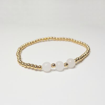 White Jade Triple Crystal Bracelet - Gold Filled