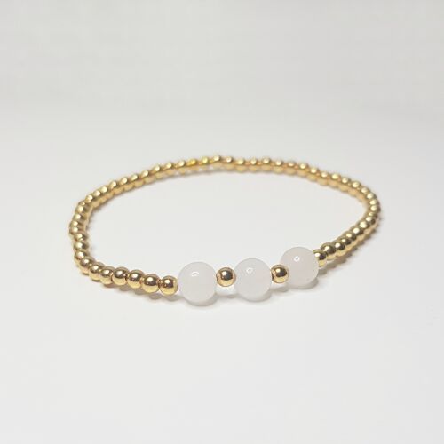 White Jade Triple Crystal Bracelet - Rose Gold Plated
