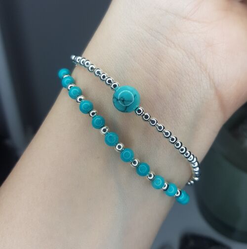 Turquoise Stacker Bracelet Set - Silver Plated