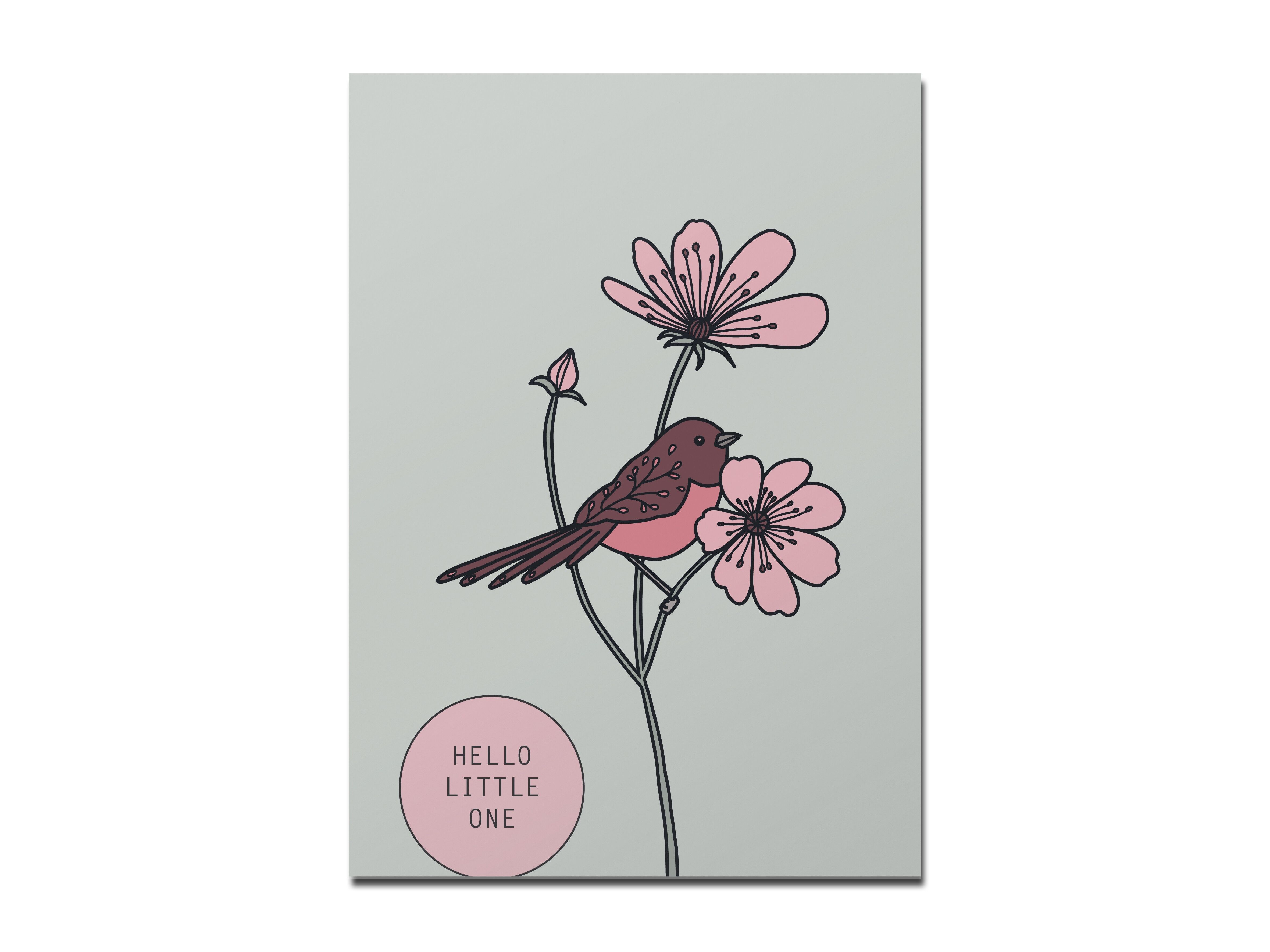 Postcard "Hello Little One", Pink Robin