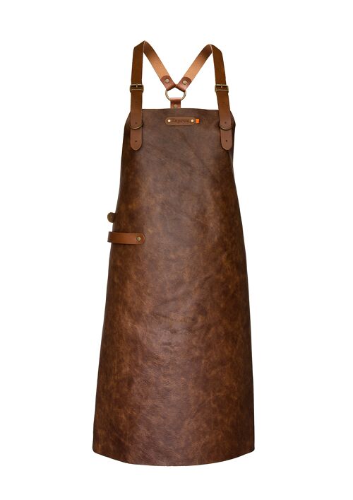 Xapron leren (BBQ) schort Atlanta schouderband (M, Brandy)