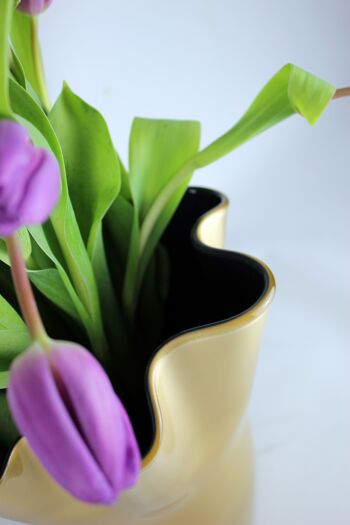 Vase en verre ondulé bicolore doré vase de table bleu foncé 6