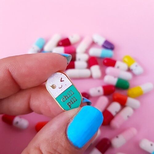 PIN CHILL PILL mint / white glitter