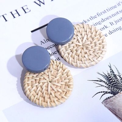Style Fashion Handmade Natural Wooden Straw Earrings