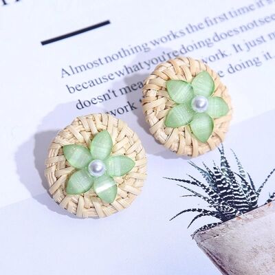 Style Fashion Handmade Natural Wooden Straw Earrings
