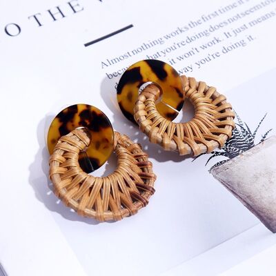 Style Fashion Handmade Natural Wooden Straw Earrings