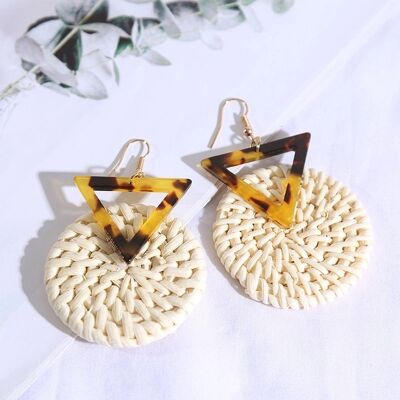 Style Fashion Handmade Natural Wooden Straw Earrings