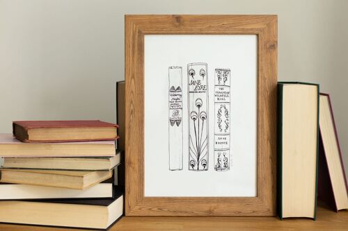 Bronte sisters Novels Book Spine Ink Drawing Art print - A4 - 21 x 29.7
