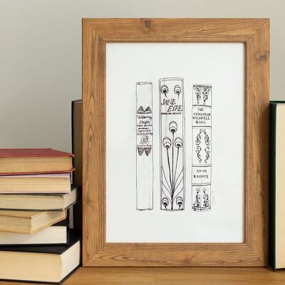 Bronte sisters Novels Book Spine Ink Drawing Art print - A5 - 14.8 x 21