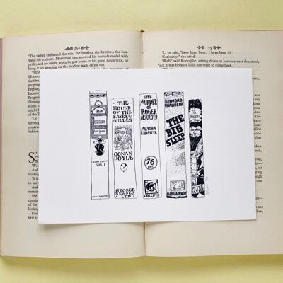 Classic Detectives Novels Book Spine Ink Drawing Art print - A5 - 14,8 x 21
