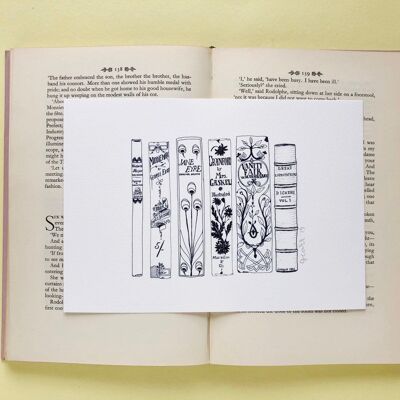 Romans victoriens classiques Book Spine Ink Drawing Art print - A4 - 21 x 29,7