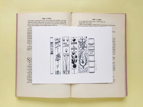 Classic Victorian Novels Book Spine Ink Drawing Art print - A5 - 14.8 x 21