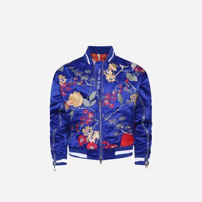 Signature Satin Mazarine Embroidered Bomber Jacket