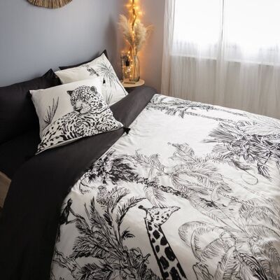 Juego de ropa de cama (Funda nórdica + 2 Fundas de almohada) Algodón estampado 260 x 240 cm BOSQUE VIRGEN (colocado)