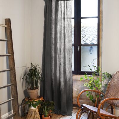 Verstellbarer Vorhang + 8 Clipringe Baumwollgaze 140 x 300 cm GAÏA Granit