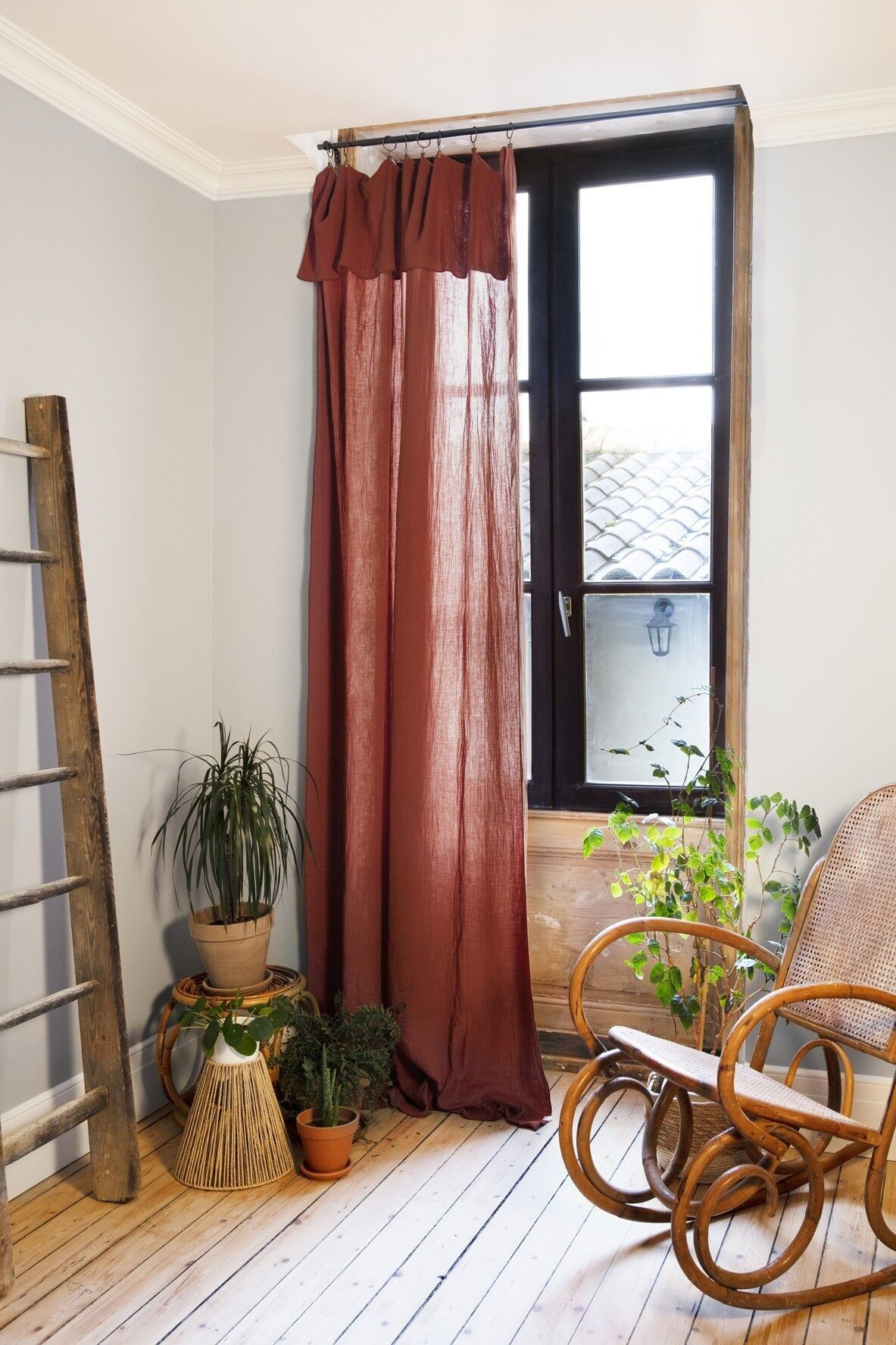 Cortina ajustable + 8 anillas de clip Gasa de algodón 140 x 300 cm GAÏA Terracota