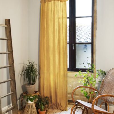 Adjustable curtain + 8 clip rings Cotton gauze 140 x 300 cm GAÏA Safran