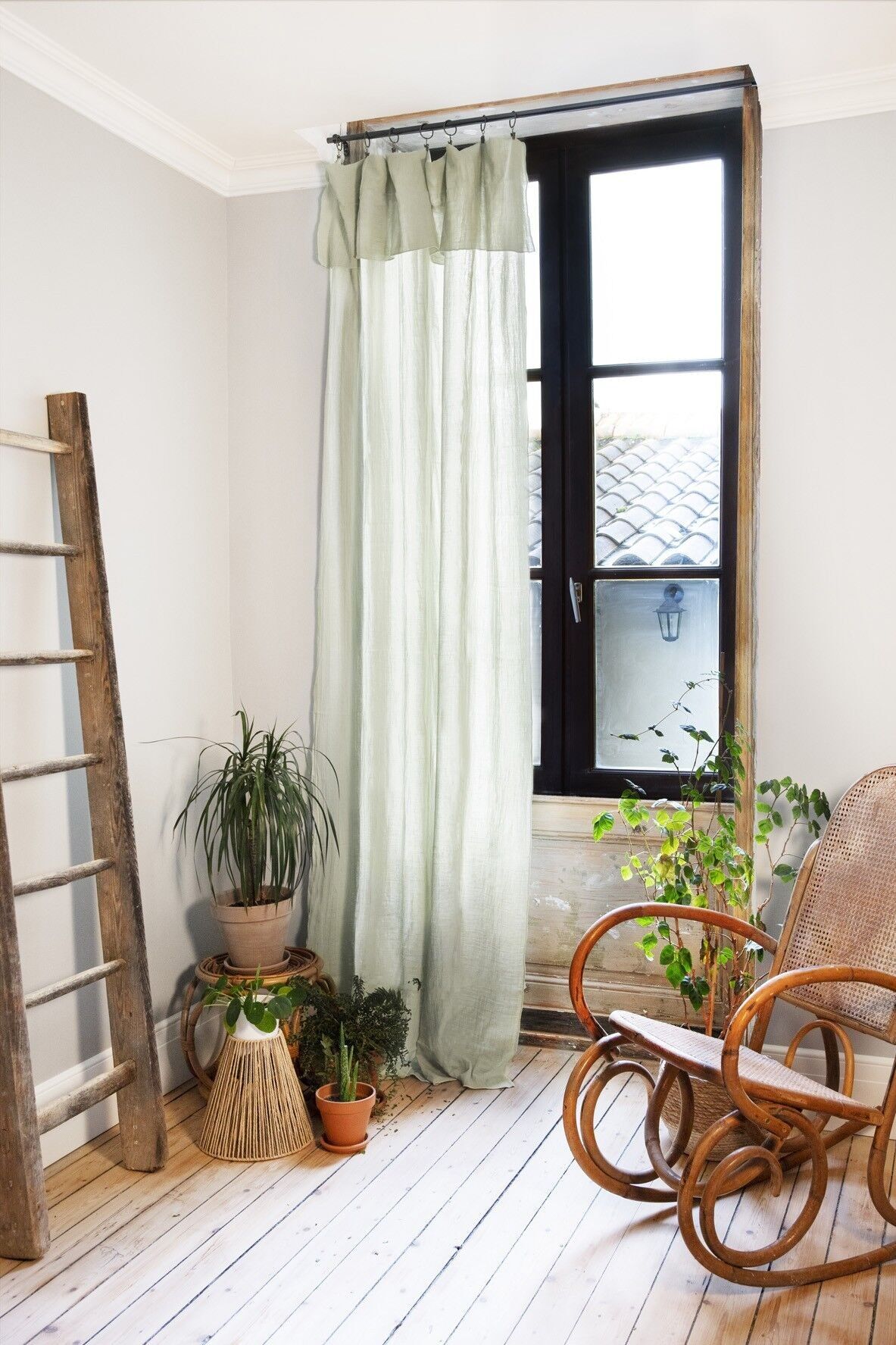 Tenda regolabile + 8 anelli a clip Garza di cotone 140 x 300 cm GAÏA Verde acqua