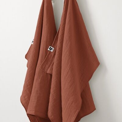 Set of 2 cotton gauze hand towels 50 x 70 cm GAÏA Terracotta