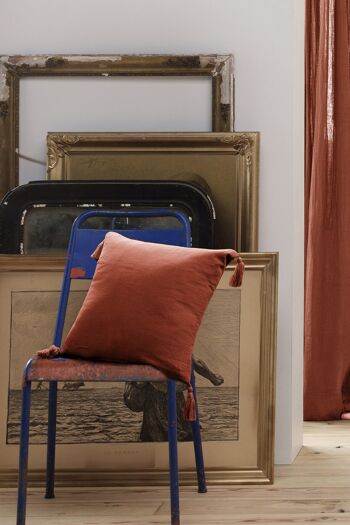 Coussin déhoussable avec pompons Gaze de coton 40 x 40 cm GAÏA Terracotta 2