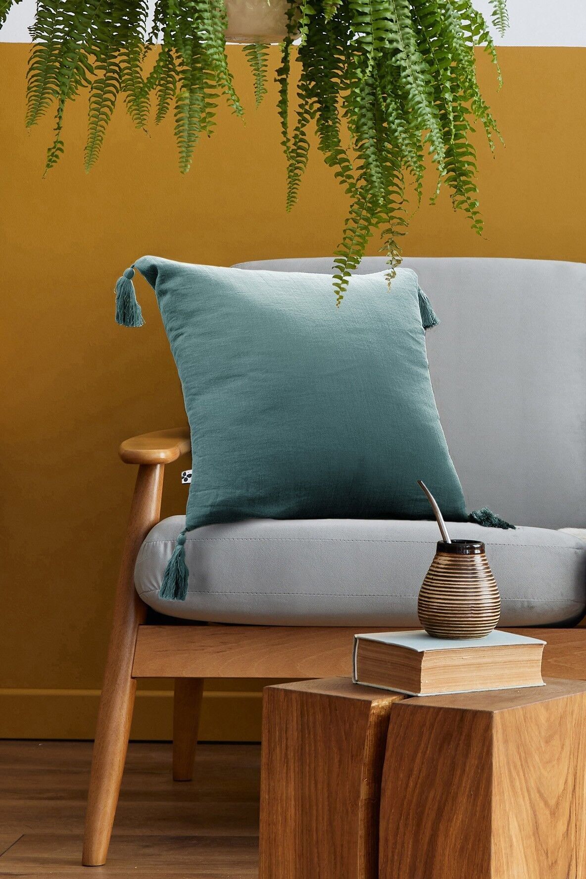 Cuscino sfoderabile con pompon Garza di cotone 40 x 40 cm GAÏA Duck