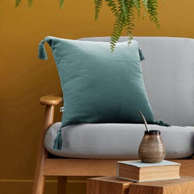 Removable cushion with pompoms Cotton gauze 40 x 40 cm GAÏA Duck