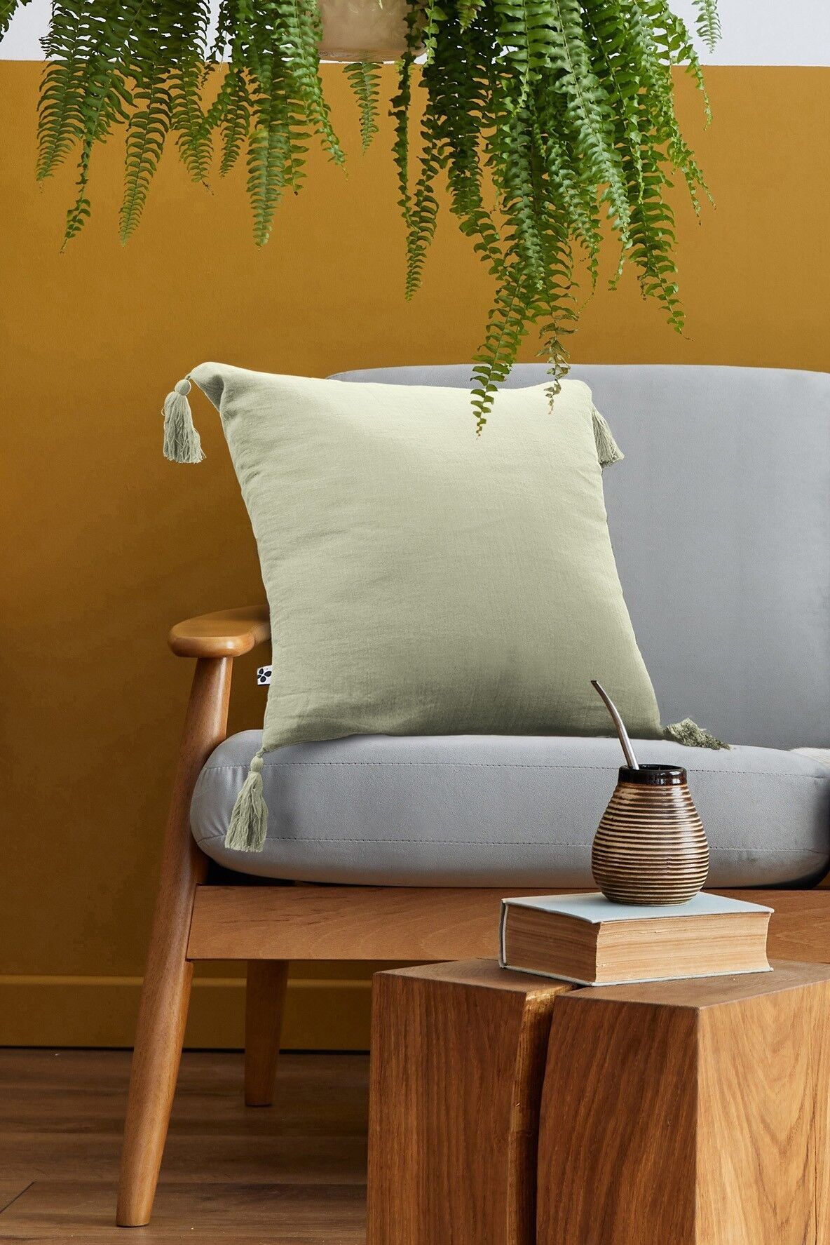 Cuscino sfoderabile Garza di cotone 40 x 40 cm GAÏA Verde acqua