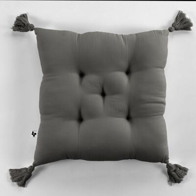 5-point padded cushion with pompoms Cotton gauze 40 x 40 cm GAÏA Granit