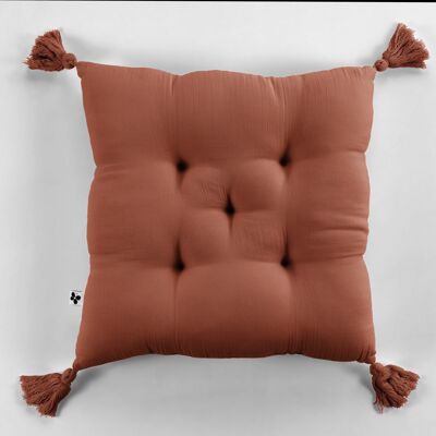 5-point padded cushion with pompoms Cotton gauze 40 x 40 cm GAÏA Terracotta