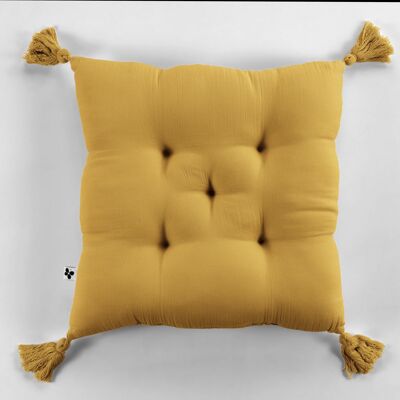 5-point padded cushion with pompoms Cotton gauze 40 x 40 cm GAÏA Safran